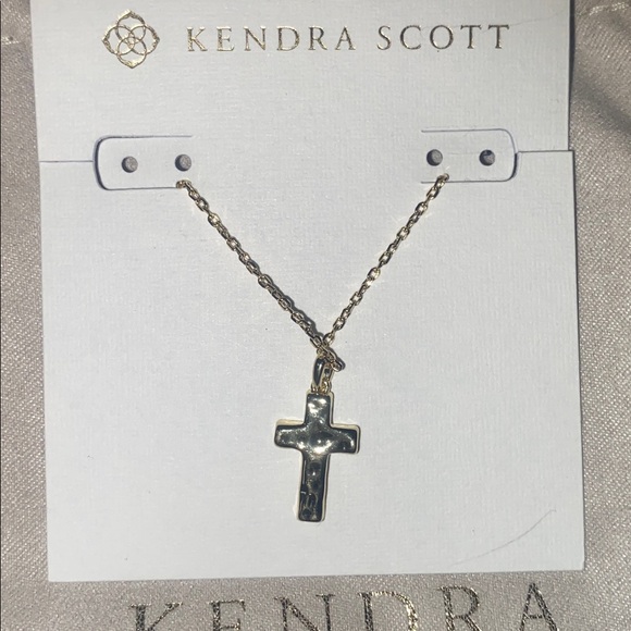 BNIB Kendra Scott Gold Cross Necklace in White Kyocera Opal $98 - Picture 6 of 6